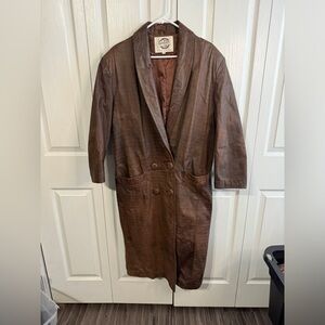 VINTAGE G-III Global Identity Leather Jacket Medium Women Long Trench Coat Brown